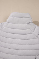 Silvery Solid Color Quilted Zip-up Puffer Jacket Jackets JT's Designer Fashion