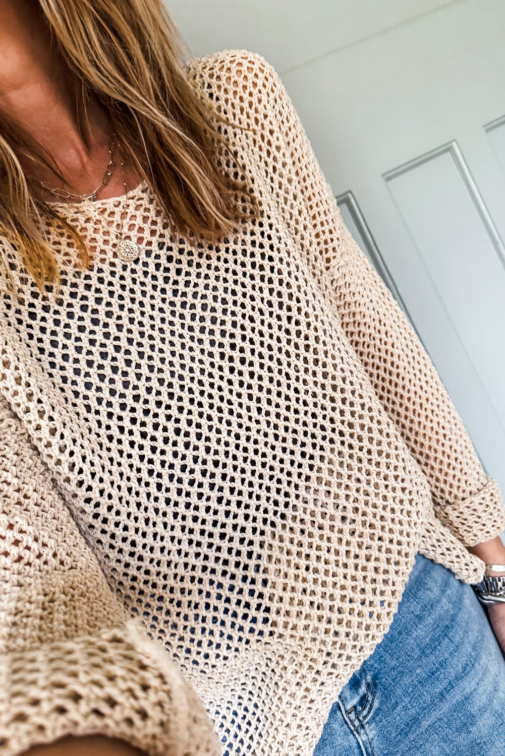 Smoke Gray Crochet Hollow-out Jumper Top Sweater Sweaters JT's Designer Fashion