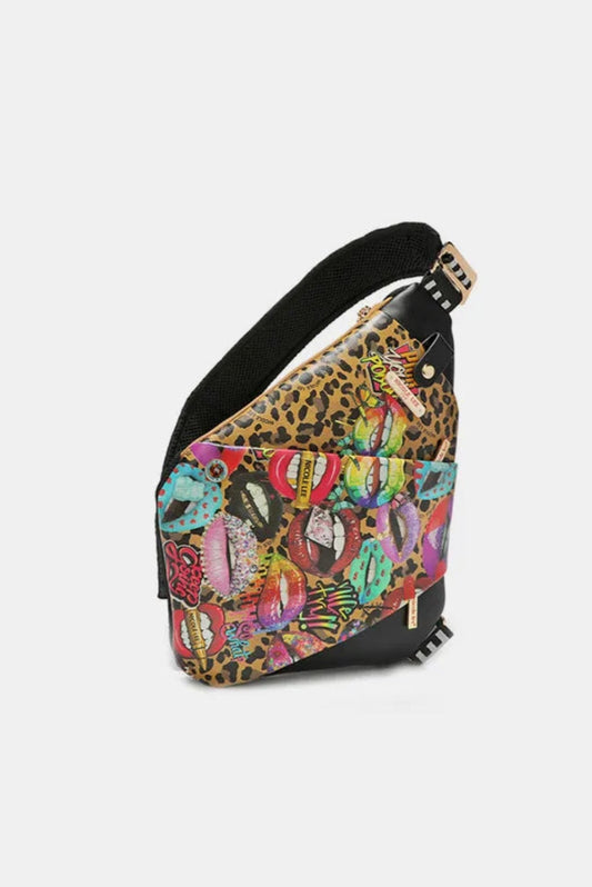 Nicole Lee USA Vegan Leather Leopard & Lip Pattern Crossbody Bag Bags JT's Designer Fashion