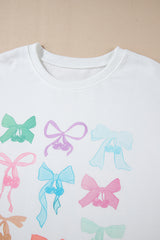 White Bowknot Pattern Drop Shoulder Loose Sweatshirt Sweatshirts & Hoodies JT's Designer Fashion