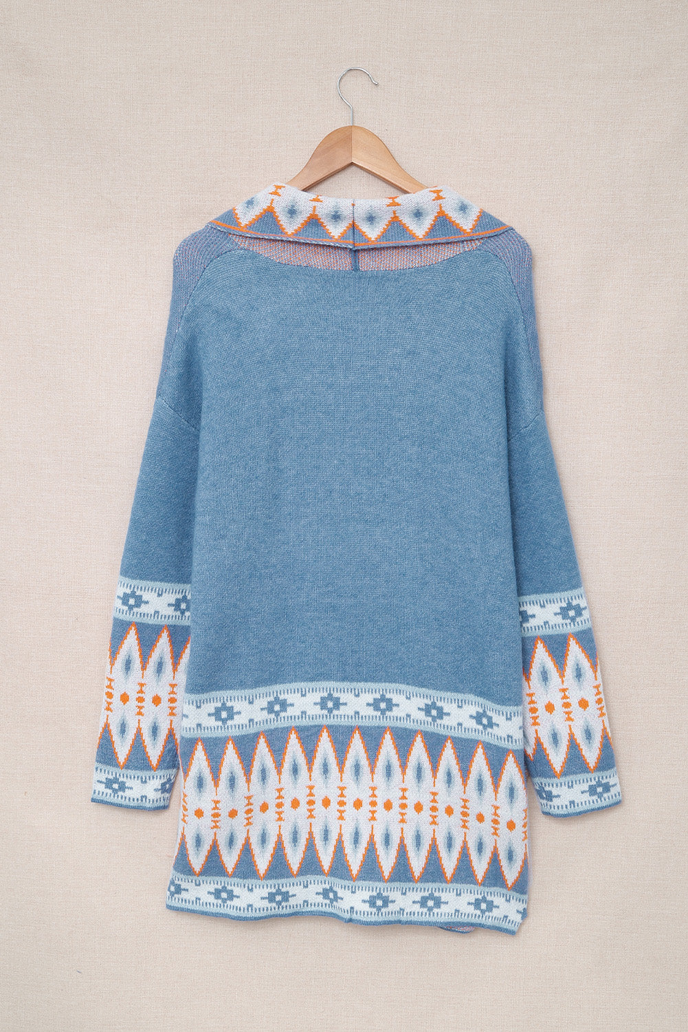 Blue Aztec Print Open Front Knitted Cardigan Sweaters & Cardigans JT's Designer Fashion