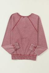 Fiery Red Waffle Knit Raglan Sleeve Henley Sweatshirt Sweatshirts & Hoodies JT's Designer Fashion