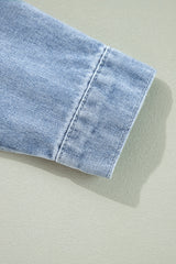 Beau Blue Ruffle Raw Hem Flap Pockets Denim Jacket Denim Jackets JT's Designer Fashion
