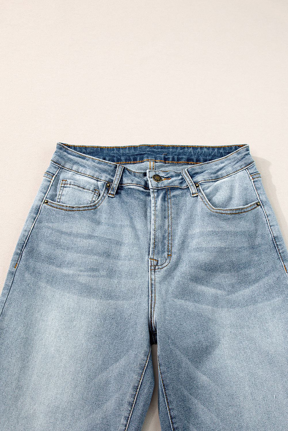 Light Blue Acid Wash Raw Edge Straight Jeans Jeans JT's Designer Fashion