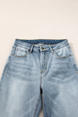 Light Blue Acid Wash Raw Edge Straight Jeans Jeans JT's Designer Fashion