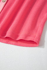 Peach Blossom Two Tone Contrast Waffle Knit Buttoned Loose Shacket Jackets JT's Designer Fashion