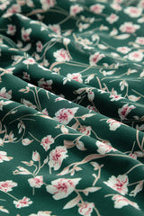 Green Smocked Square Neck Puff Short Sleeve Floral Dress Floral Dresses JT's Designer Fashion