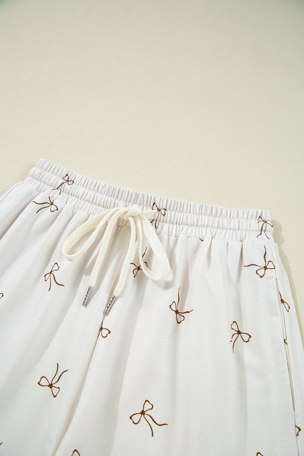 Beige Bow Print Half Zip Tank and Shorts 2pcs Set Short Sets JT's Designer Fashion