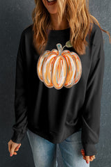 Black Thanksgiving Pumpkin Graphic Drop Shoulder Sweatshirt Graphic Sweatshirts JT's Designer Fashion