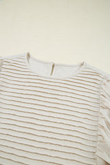 White Textured Ruffled Puff Sleeve Loose Dress Mini Dresses JT's Designer Fashion