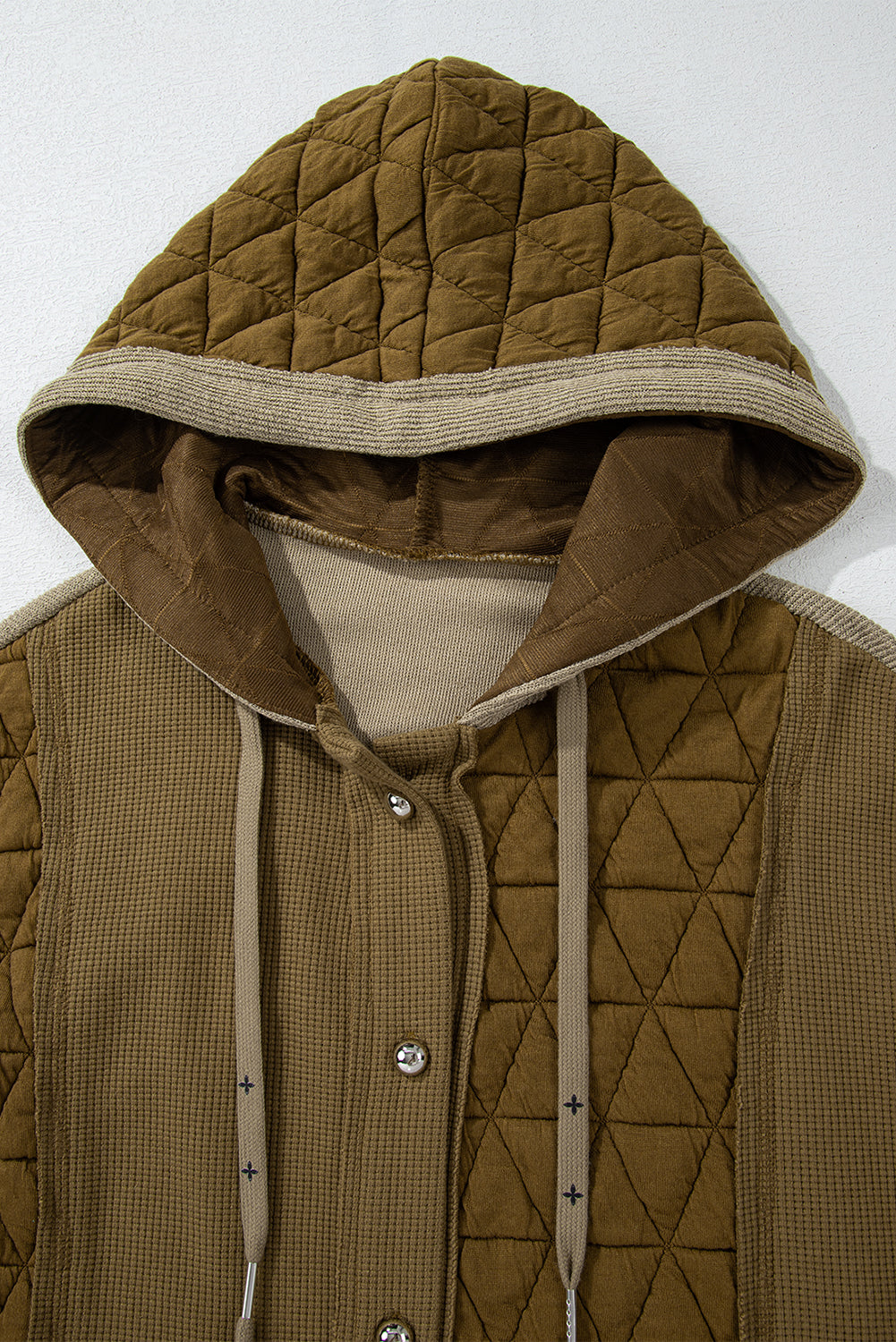 Jungle Green Quilted Textured Patchwork Loose Fit Hooded Jacket Jackets JT's Designer Fashion
