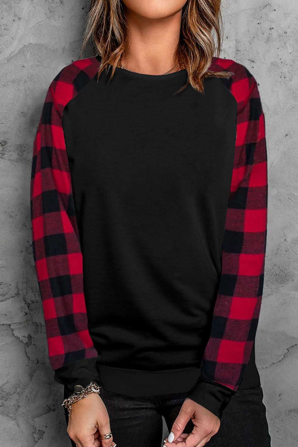 Black Buffalo Plaid Long Sleeve Sweatshirt Sweatshirts & Hoodies JT's Designer Fashion