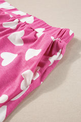 Pink Valentine Heart Shape Print Long Sleeve Top Shorts Lounge Set Short Sets JT's Designer Fashion