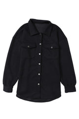Black Solid Textured Flap Pocket Buttoned Shacket Jackets JT's Designer Fashion