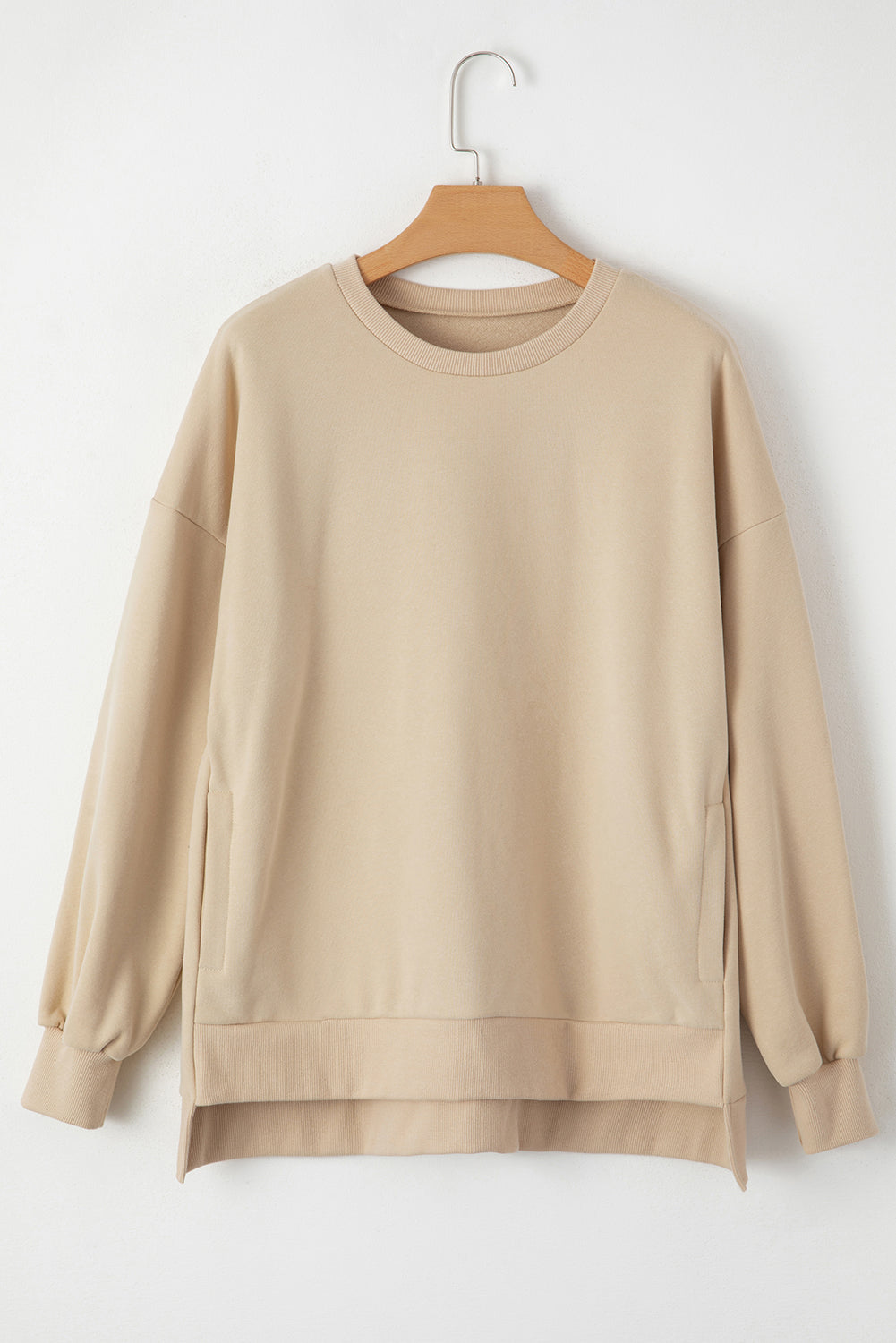 Apricot Solid Fleece Lined Drop Shoulder High Low Sweatshirt Sweatshirts & Hoodies JT's Designer Fashion
