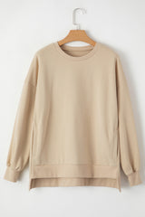 Apricot Solid Fleece Lined Drop Shoulder High Low Sweatshirt Sweatshirts & Hoodies JT's Designer Fashion