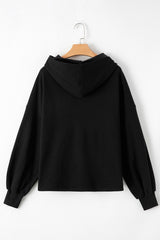 Black Fleece Lined Half Zipper Kangaroo Pockets Loose Hoodie Sweatshirts & Hoodies JT's Designer Fashion