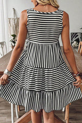 Black Stripe U Neck Sleeveless Loose Fit Mini Dress Dresses JT's Designer Fashion