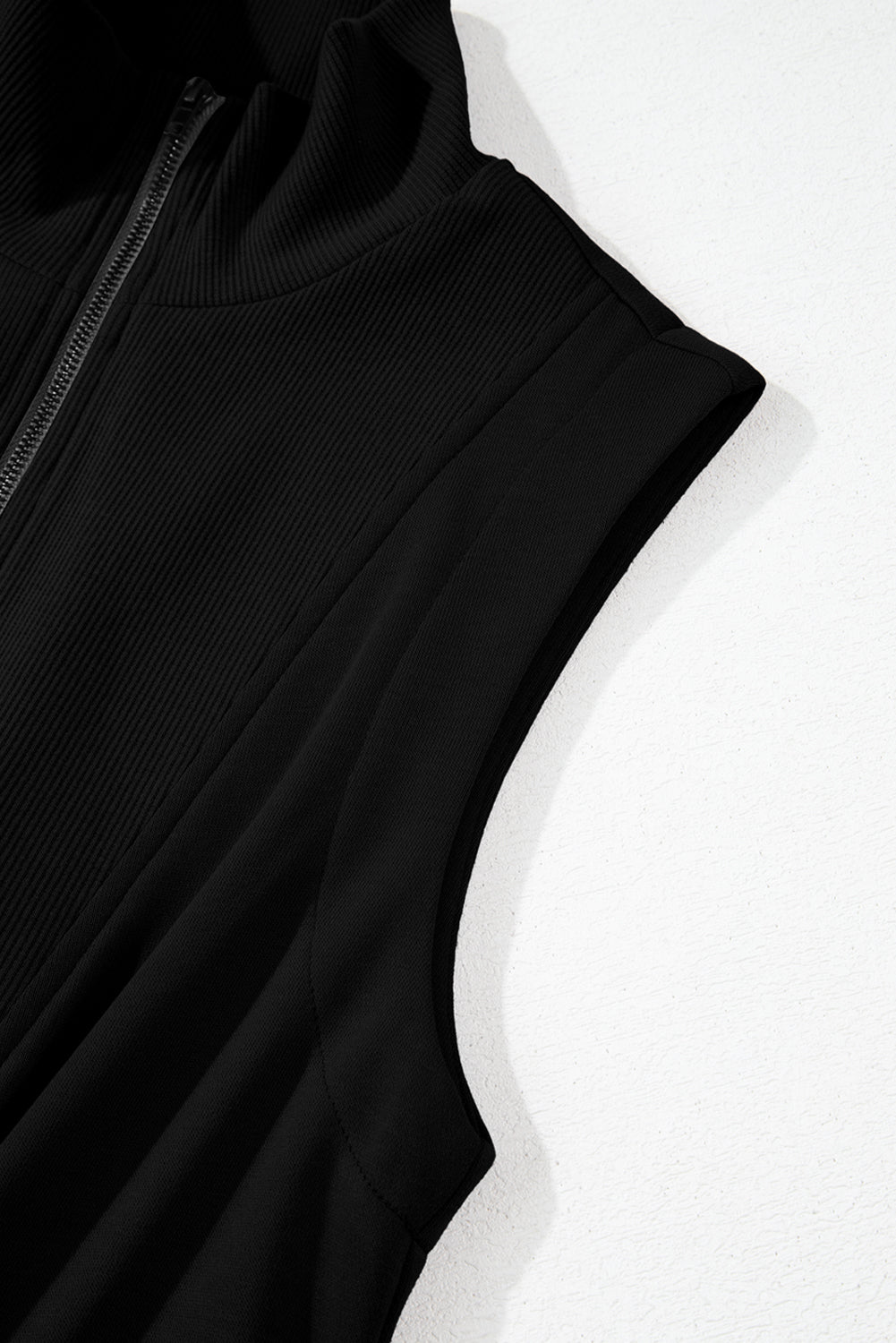 Black French Terry Zipped Collar Sleeveless Drawstring Waist Mini Dress Mini Dresses JT's Designer Fashion