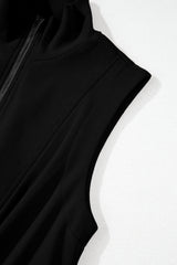 Black French Terry Zipped Collar Sleeveless Drawstring Waist Mini Dress Mini Dresses JT's Designer Fashion