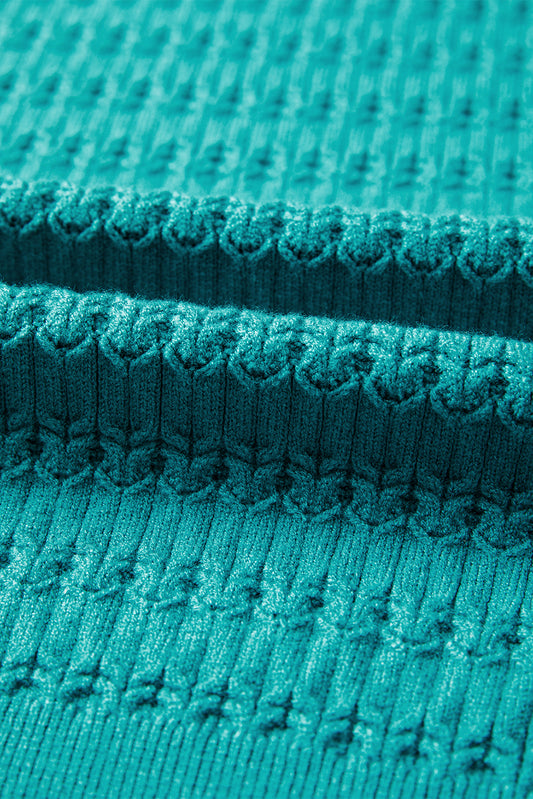 Sea Green Trendy Pattern Knit Ribbed Cuffs Crew Neck Sweater Sweaters JT's Designer Fashion