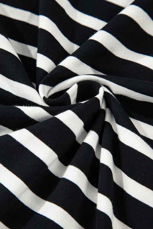 Black White Striped Short Sleeve Top and Shorts Set Short Sets JT's Designer Fashion