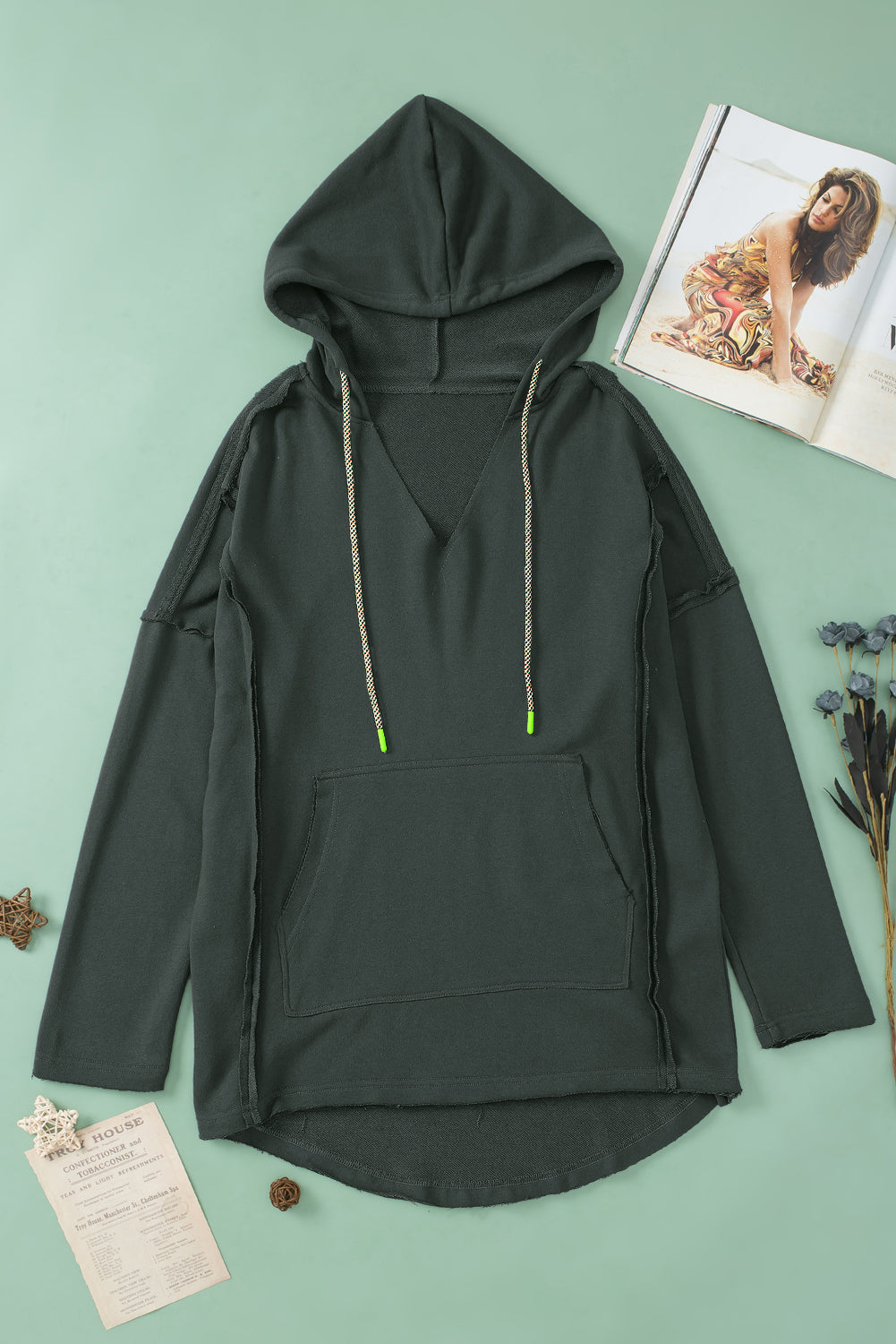 Gray Exposed Seam Raw Edge Hoodie with Pockets Sweatshirts & Hoodies JT's Designer Fashion
