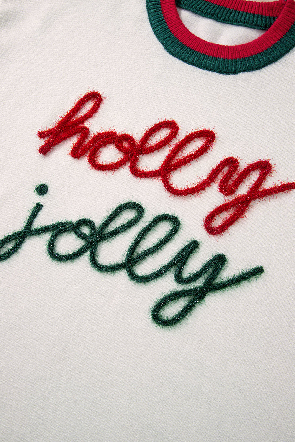 White Tinsel holly jolly Pattern Colorblock Edge Drop Shoulder Plus Size Sweater Plus Size Sweaters & Cardigans JT's Designer Fashion
