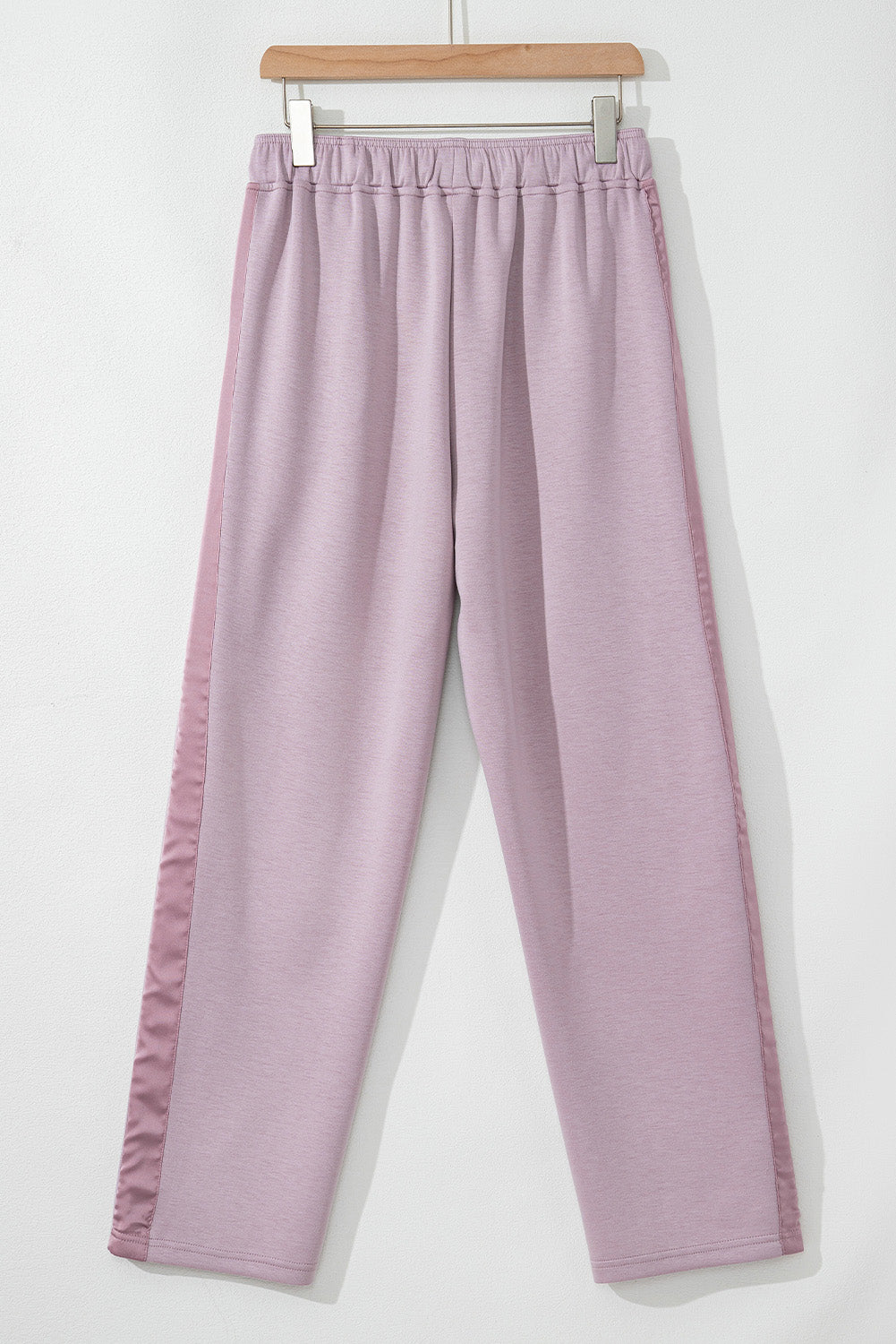 Orchid Petal Drawstring Waist Satin Stripe Patch Straight Leg High Waist Pants Pants & Culotte JT's Designer Fashion