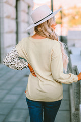 Leopard Patchwork Color Block Ribbed Long Sleeve Top Long Sleeve Tops JT's Designer Fashion
