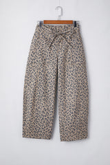 Khaki Leopard Printed Drawstring Elastic Waistband Pocketed Wide Leg Jeans Jeans JT's Designer Fashion
