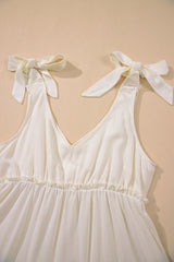 Oatmeal Solid Color Tied Straps Ruffle Tiered Mini Dress Mini Dresses JT's Designer Fashion