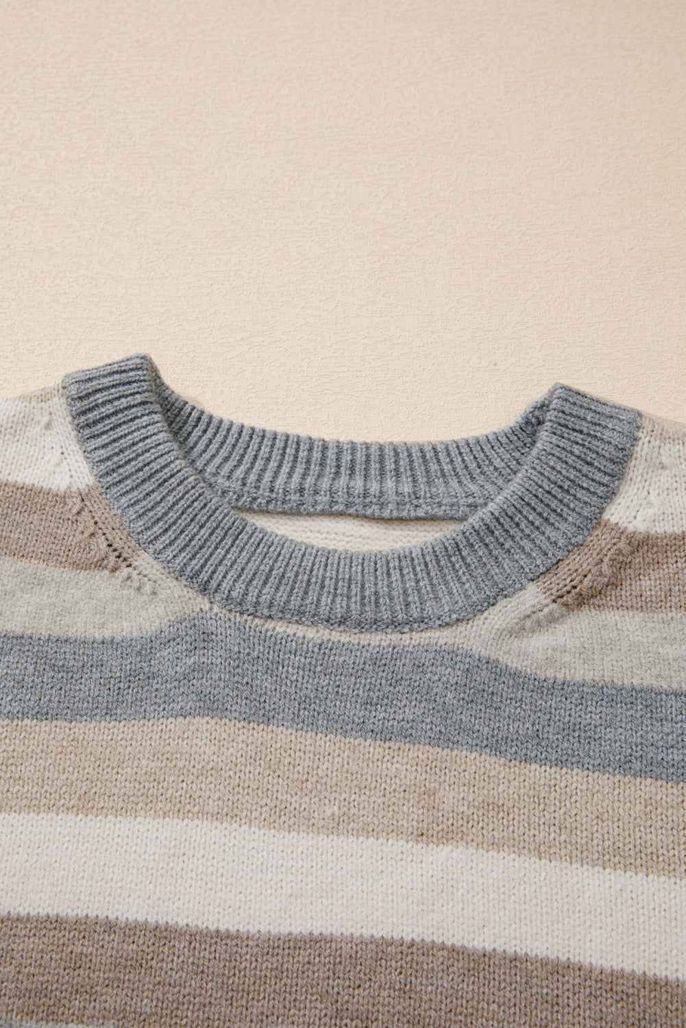 Gray Stripe Color Block Ribbed Edge Round Neck Sweater Sweaters JT's Designer Fashion