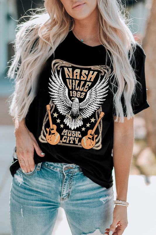 Black Vintage NASHVILLE 1982 Music City Graphic Tee Graphic Tees JT's Designer Fashion