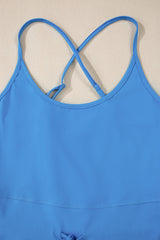 Blue Crossed Spaghetti Straps Drawstring Waist Sporty Romper Bottoms JT's Designer Fashion