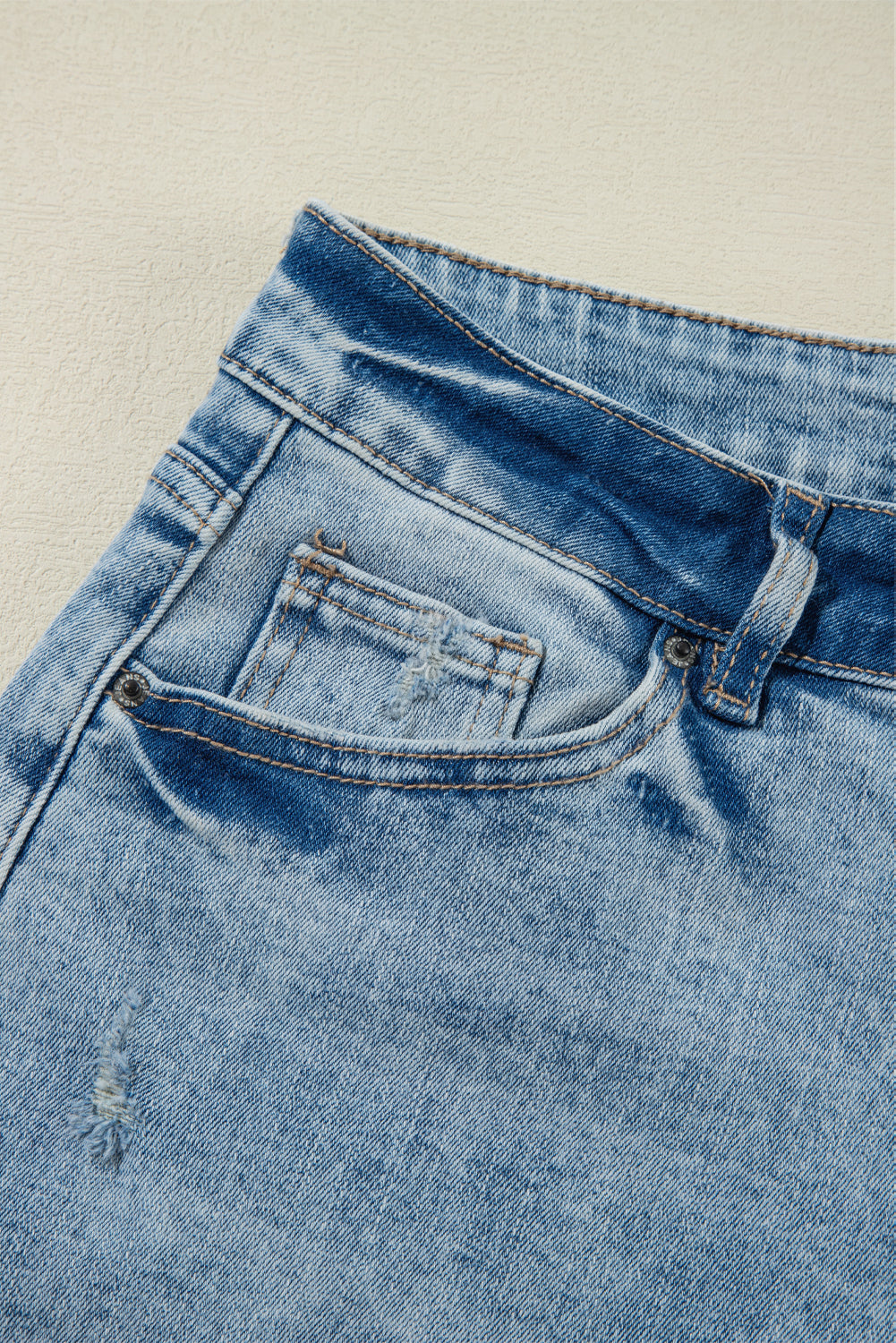 Light Blue Distressed Ripped Raw Hem Straight Jeans Jeans JT's Designer Fashion