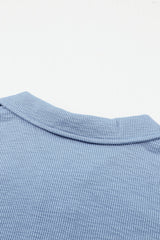 Sky Blue Button Front Turn-down Neck Knit Top Long Sleeve Tops JT's Designer Fashion