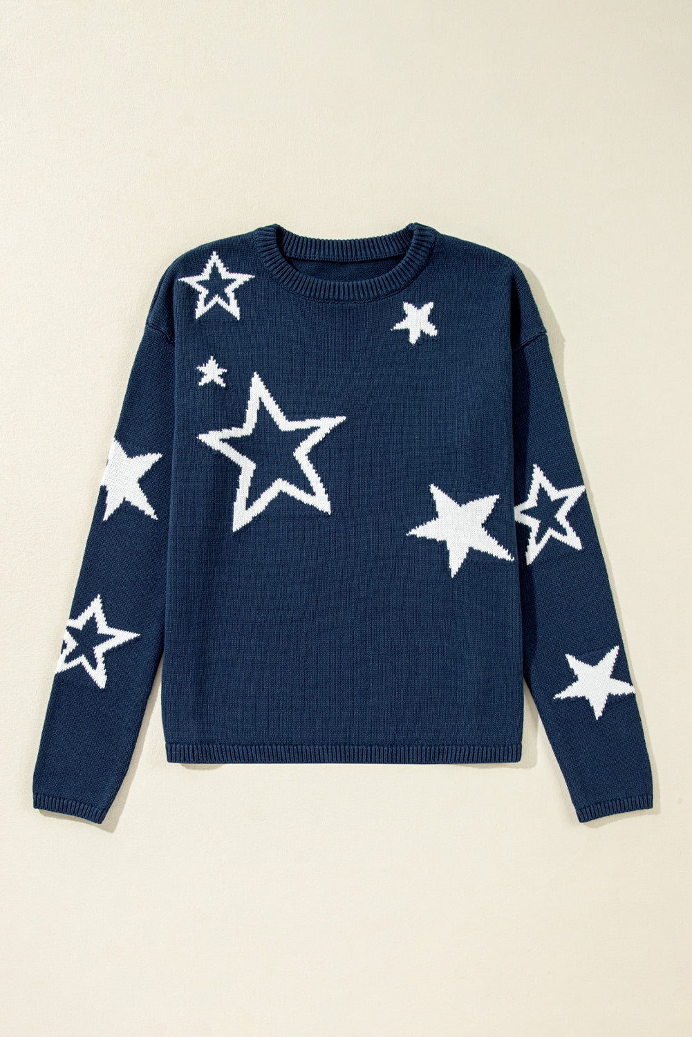 Sail Blue Star Pattern Drop Shoulder Knitted Sweater Sweaters JT's Designer Fashion