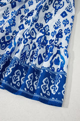 Blue Floral Puff Short Sleeve V Neck High Waist Maxi Dress Floral Dresses JT's Designer Fashion