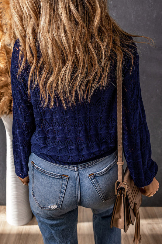 Blue Lightweight Buttoned Front Crochet Cardigan Sweaters & Cardigans JT's Designer Fashion