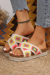 White Geometric Woven Crisscross Strap Platform Slippers Slippers JT's Designer Fashion