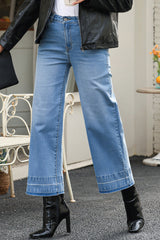 Dusk Blue Raw Hem Straight Leg Loose High Waist Jeans Jeans JT's Designer Fashion