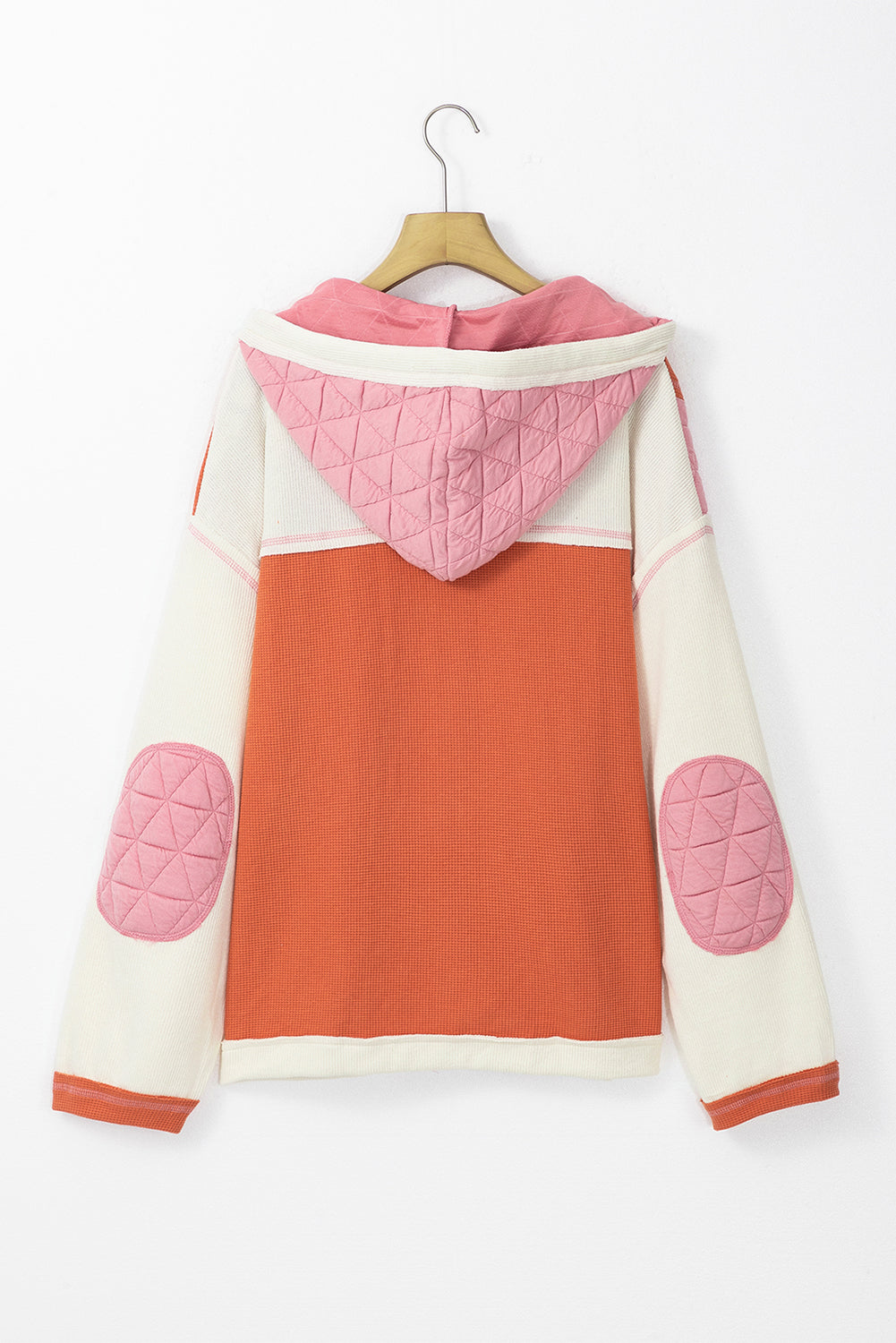 Coral Quilted Textured Patchwork Loose Fit Hooded Jacket Jackets JT's Designer Fashion