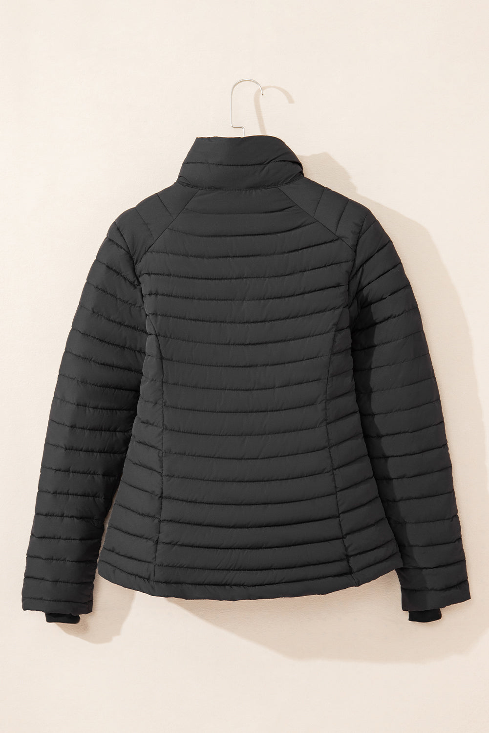 Black Solid Color Quilted Zip-up Puffer Jacket Jackets JT's Designer Fashion