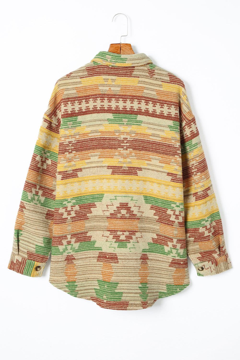 Yellow Western Aztec Print Button Flap Pocket Shacket Jackets JT's Designer Fashion