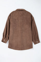 Chestnut Corduroy Flap Pocket Button Up Shacket Jackets JT's Designer Fashion
