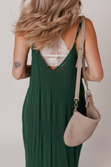 Duffel Green Spaghetti Straps Pocketed Slouchy Long Dress Maxi Dresses JT's Designer Fashion