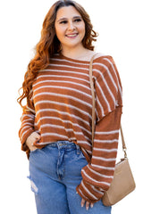 Brown Stripe Drop Shoulder Casual Sweater Sweaters JT's Designer Fashion
