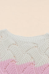 Pink Color Block Hollow Knitted Loose Sweater Sweaters JT's Designer Fashion