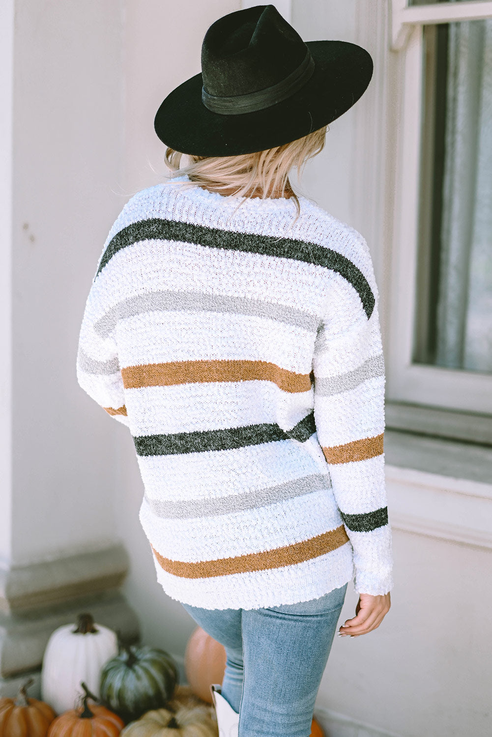Striped Popcorn Knit Sweater Sweaters JT's Designer Fashion